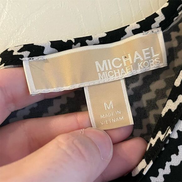 Michael Kors Women's M Black Geometric Fit & Flare Knee Length Dress - Picture 3 of 7